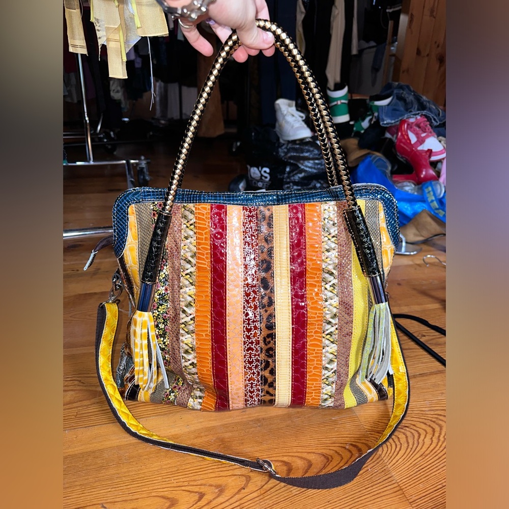 Multi-Colored Real Leather Snakeskin Tote Purse